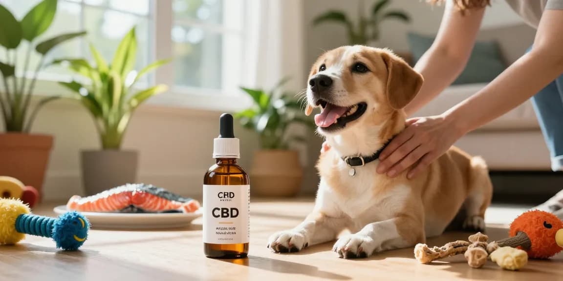 Happy dog benefiting from CBD North oil in a cozy home setting.