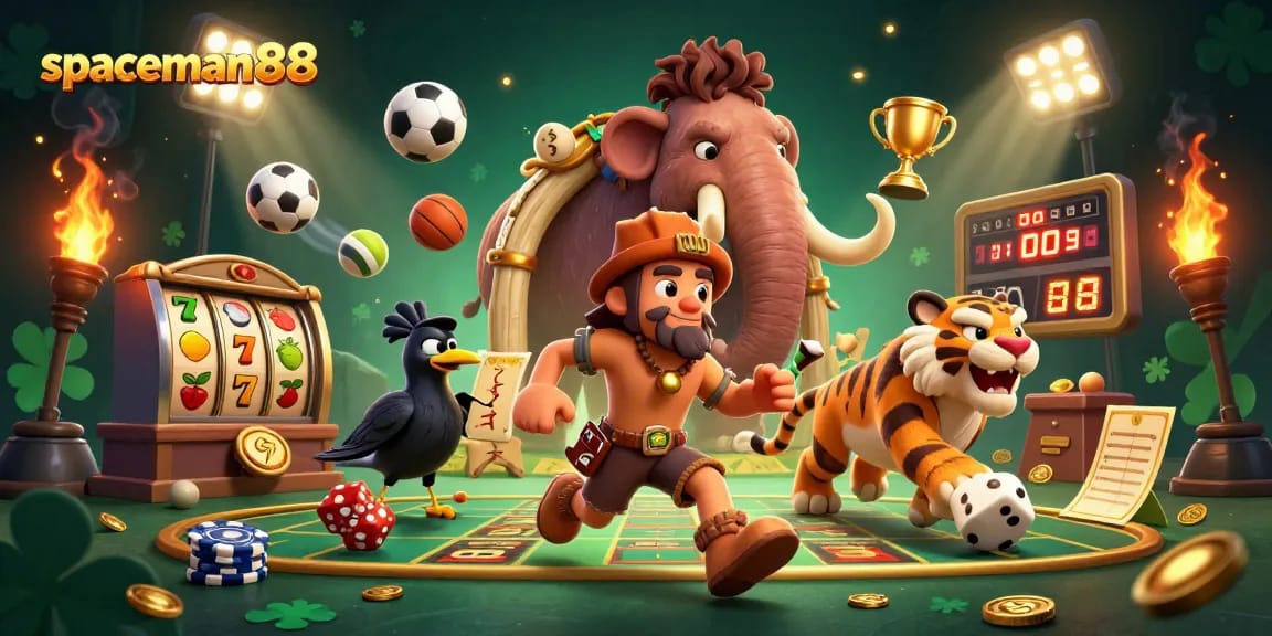 Experience thrilling slot action with spaceman88's playful casino adventure featuring cavemen and tigers.