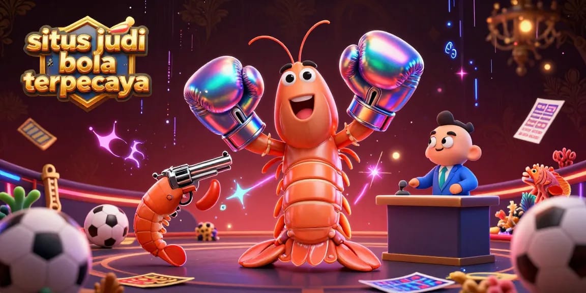 Engage with situs judi bola terpercaya, highlighted by vibrant cartoon characters and sports betting elements.