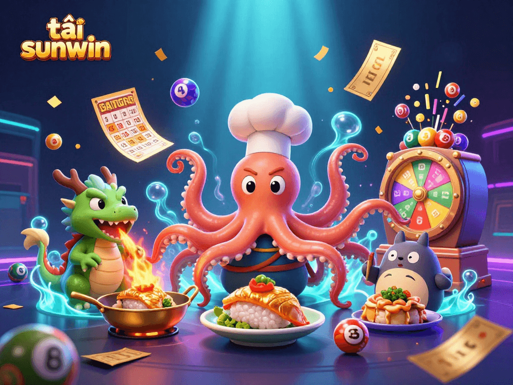 Play and win with tải sunwin at this vibrant casino-themed scene featuring dynamic lottery elements.
