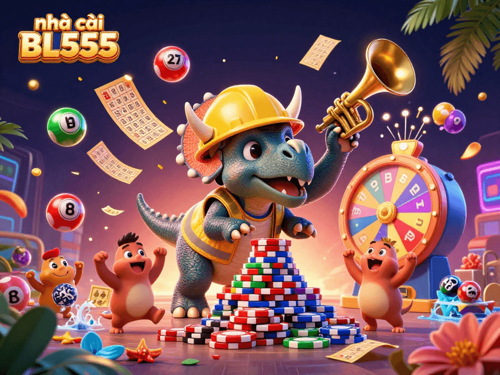 Engage with the dynamic house of BL555 by exploring exciting poker games and promotions in a vibrant 3D illustration.