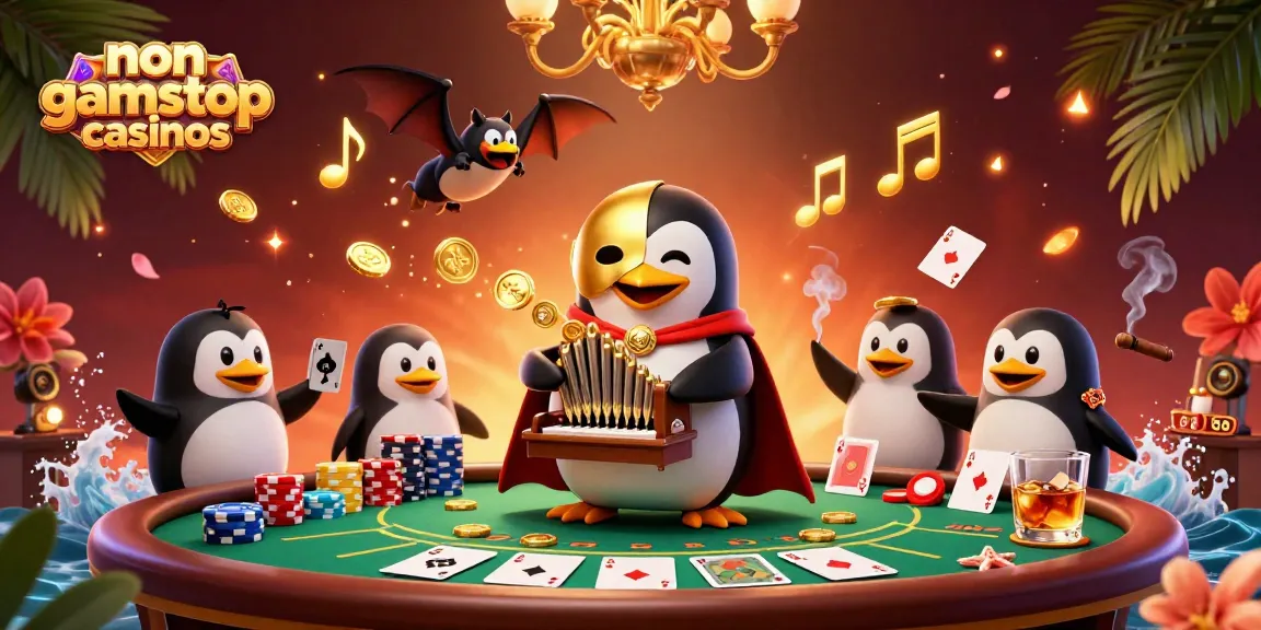 Engage with non gamstop casinos featuring a vibrant 3D scene of gaming excitement with cartoon characters.