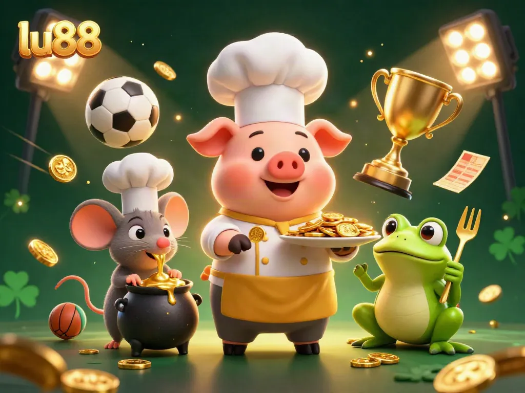 lu88 brings excitement with a vibrant casino scene featuring dynamic characters and sports elements.