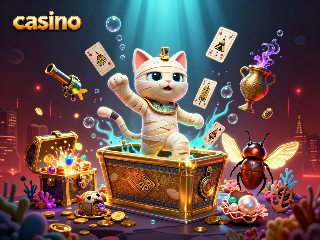 Discover the vibrant casino adventure with an Egyptian mummy cat and treasures.