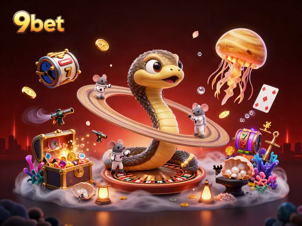 Experience the excitement of 9bet with astronaut mice betting on a cosmic roulette wheel.