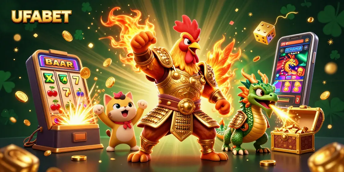 Engage in thrilling gambling action at UFABET with dynamic 3D cartoon characters and casino game elements.