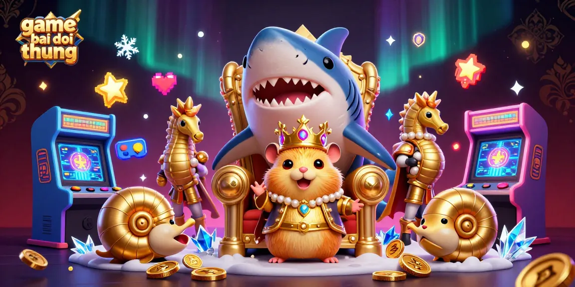 Enjoy thrilling game bai doi thuong action with the golden hamster king and seahorse guards in this vibrant 3D illustration.