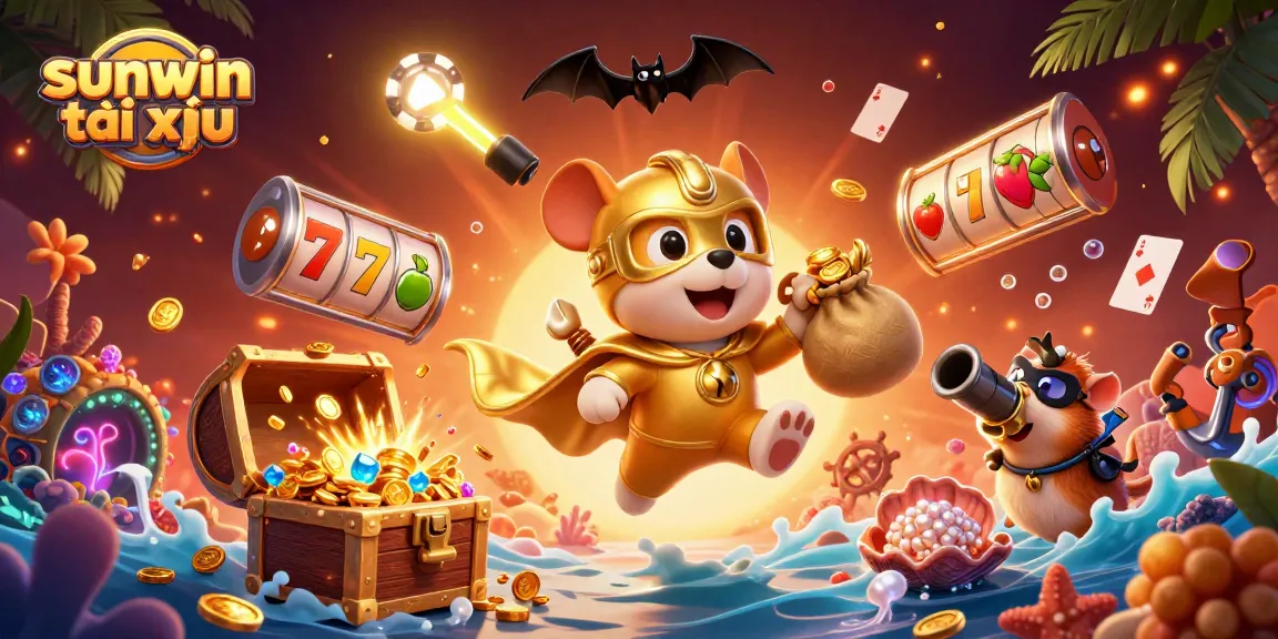 Win big with sunwin tài xỉu featuring a superhero dog, vibrant casino elements, and dynamic action!